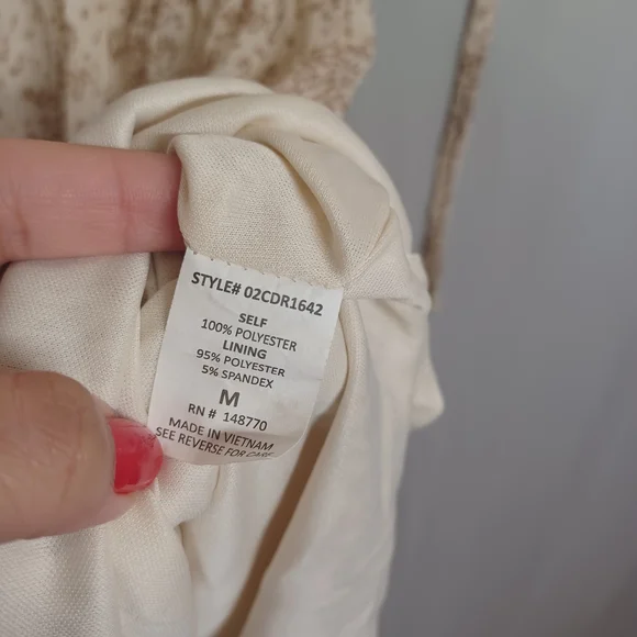 SIENNA SKY Floral Dress Gold Print Smocked Short Sleeve A Line Mini Cream Dress - Picture 8 of 10